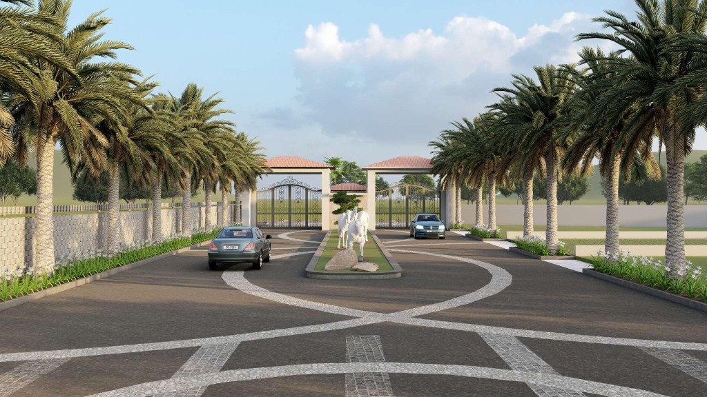 Entrance Boulevard with 5 Galloping Horses & Palm Avenue
