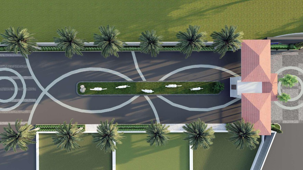 Daytime Aerial Boulevard Median Horses Design