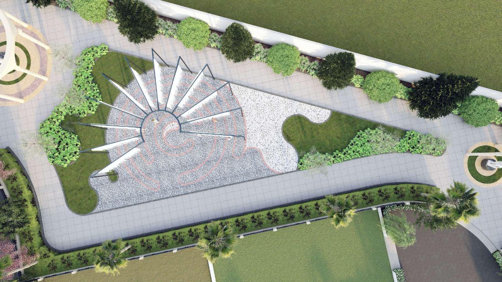 Sunburst Geometric Labyrinth Pavilion Park