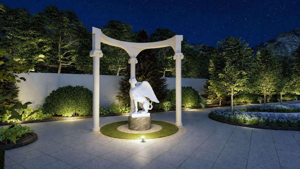 Classical Roman Column Pavilion with Winged Sphinx